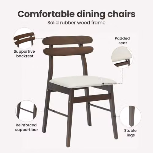 vidaXL Set of 2 Vintage Dining Chairs in Brown Lacquered Solid Rubberwood with Fabric Seating – 3
