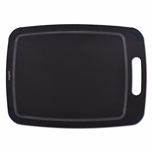 Zyliss Large Rectangular Kitchen Chopping Board in Black, Made from Recycled Wood Fibre with Non-Slip Feet and Groove