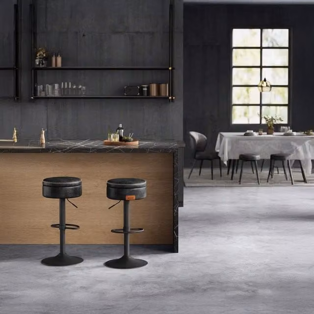 VASAGLE Black Swivel Bar Stool with Storage and Synthetic Leather Seat