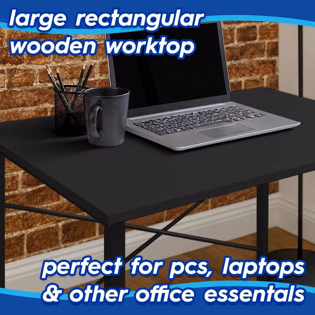 Harbour Housewares Wooden Computer Desk with Black Tubular Steel Frame for Home Office – 3