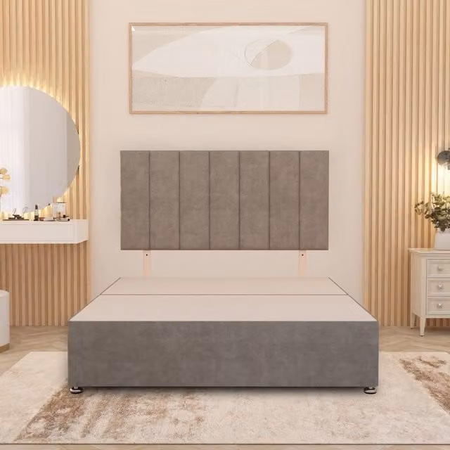 Somnior Beds Ltd Austin Small Double Divan Bed Base with 32 inch Headboard and Storage Drawers in Silver Grey Plush Velvet, W/D/H: 120 x 200 x 34.5 cm