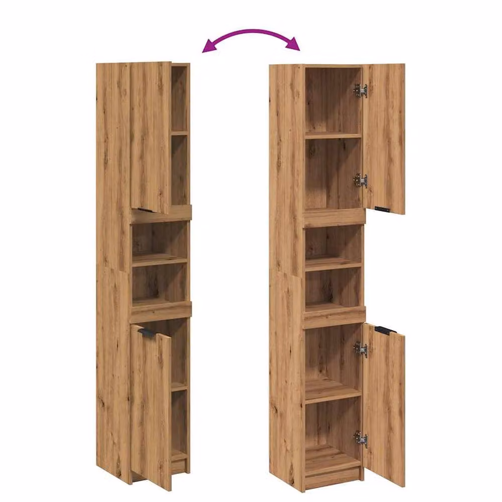 Berkfield Home Artisan Oak Bathroom Cabinet, Brown, W/D/H: 32 x 34 x 188.5 cm – 4