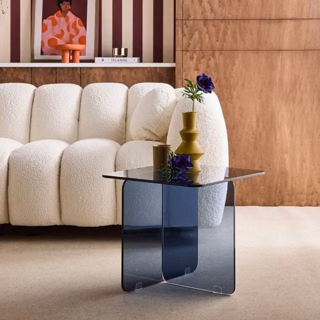 sweeek Square Modern Coffee Table with Grey Tempered Glass, W/D/H: 50 x 50 x 46 cm