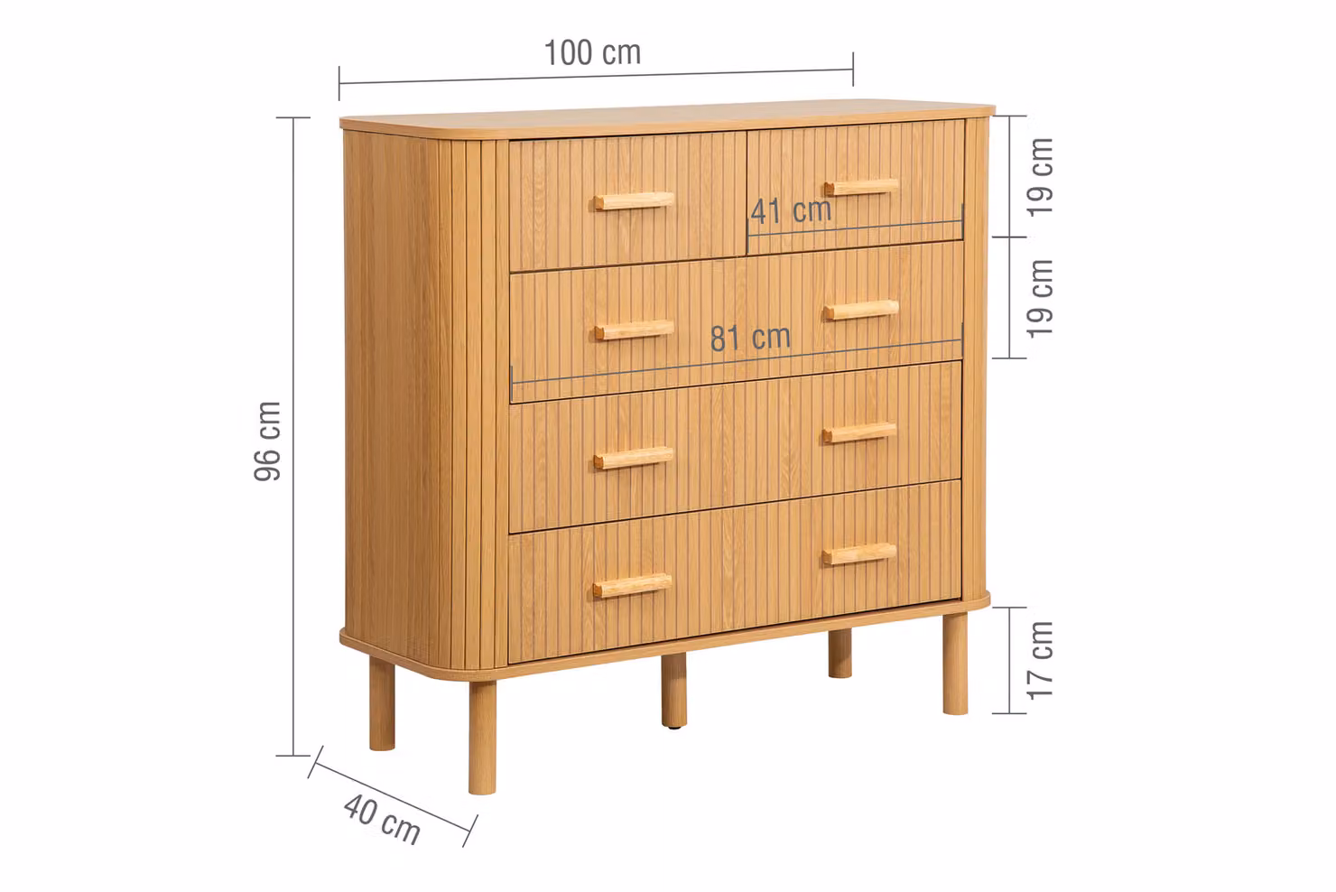 Birlea Axel Oak Brown 5 Drawer Fluted Wooden Chest of Drawers – 2