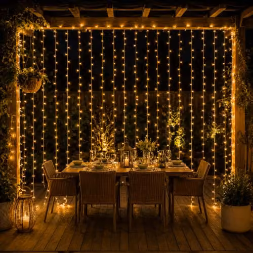 Gardenwize Solar LED Curtain Lights with 192 Warm White Lights in Transparent White – 5