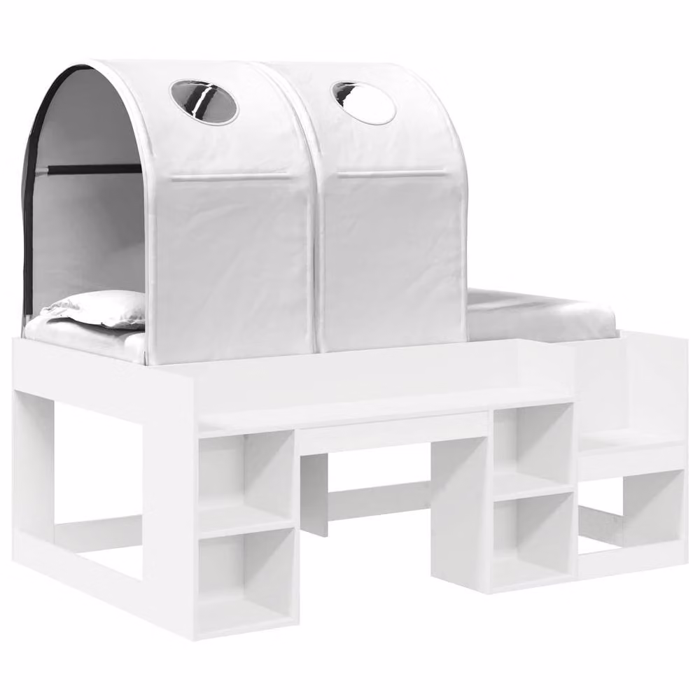 Berkfield Home 3-Piece Modern White Engineered Wood Bed with House Frame, Tunnel and Bedside Shelves – 2