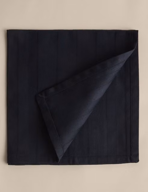 M&S Set of 4 Black Striped Pure Cotton Sateen Napkins