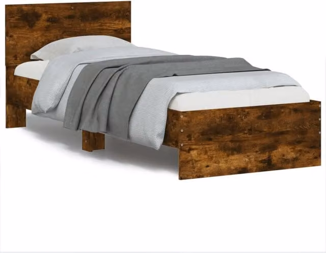 Berkfield Home Bed Frame with Headboard in Smoked Oak Brown, W/D/H: 90 x 200 cm