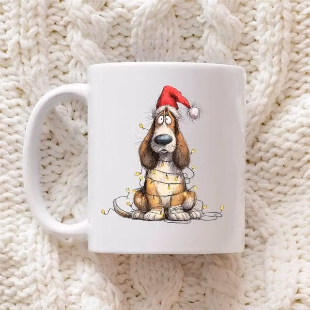 60 Second Makeover Basset Hound Christmas Lights Ceramic Mug in White – 1