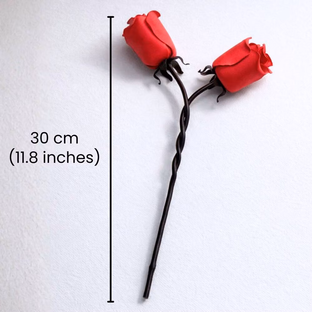 Novecrafto Hand-Forged Red Metal Iron Rose with Twisted Stem Floral Decoration – 2