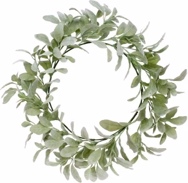 KDMD Lambs Ear Wreath in Green and Silver, Diameter: 60 cm