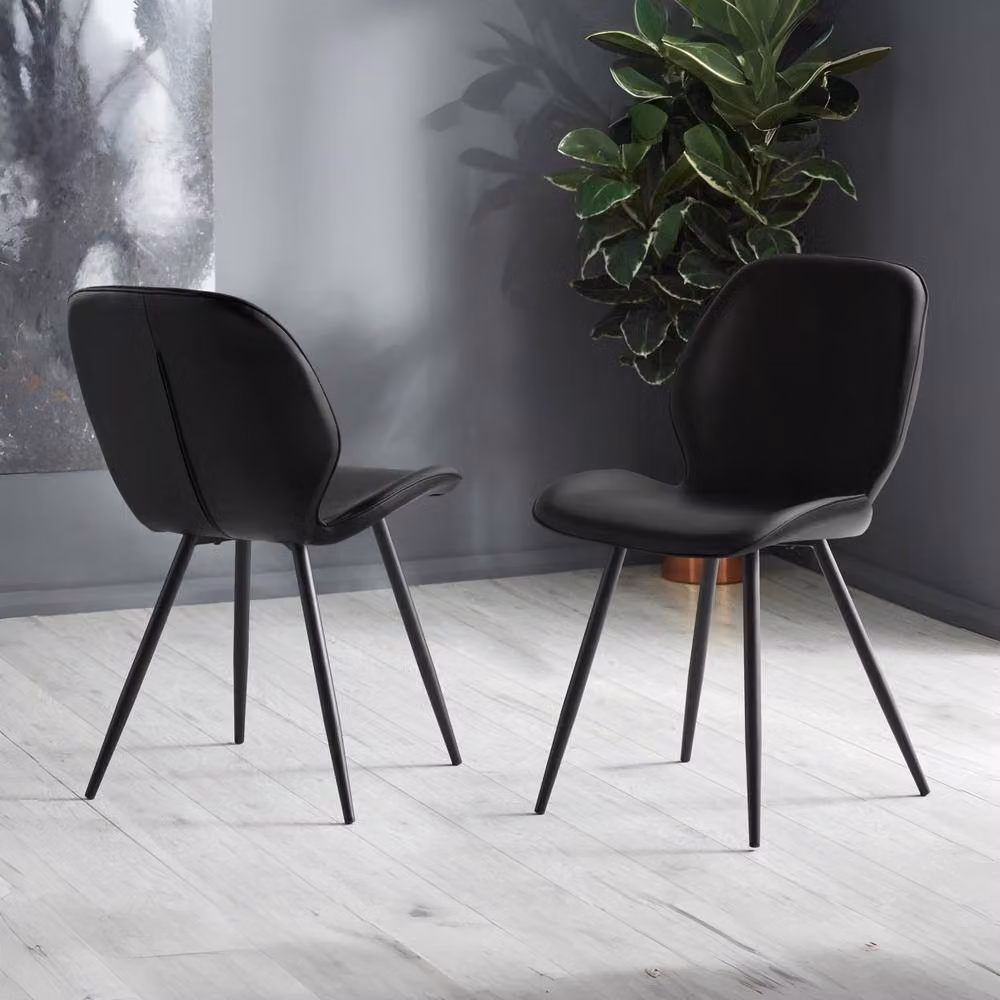 Cheshire Elmdale Modern Dining Chairs, Set of 2, Black Synthetic Leather and Metal – 3
