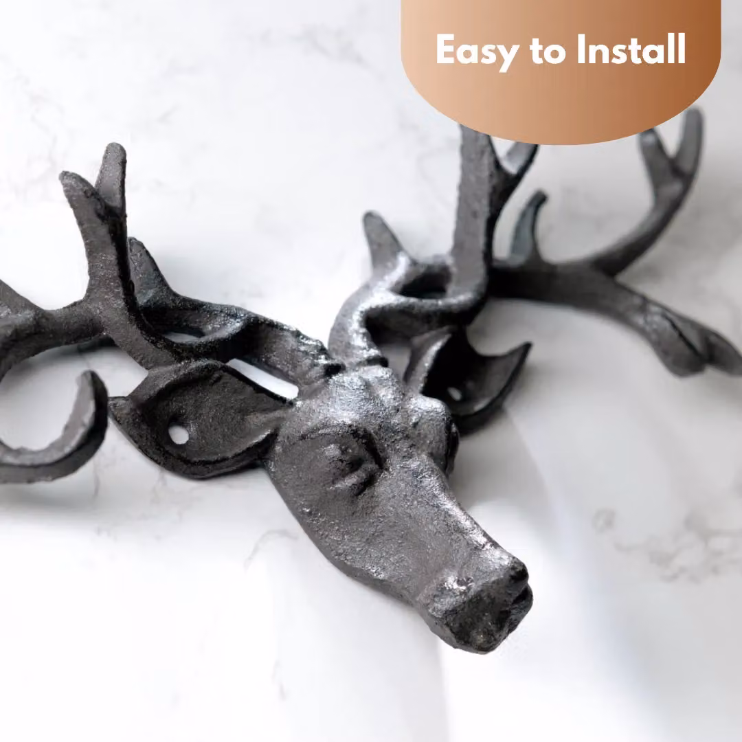 Marco Paul Iron Wall Mounted Stag Coat Rack with 6 Hooks in Matt Bronze – 5