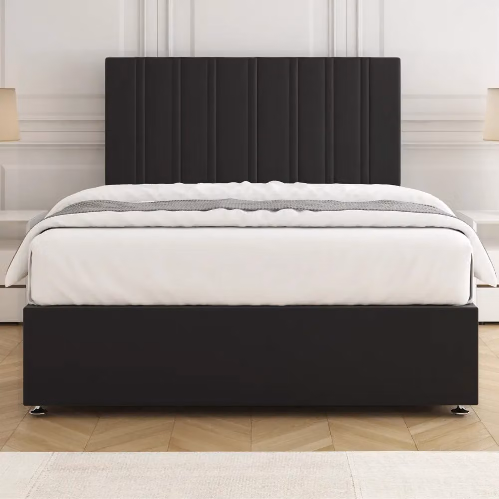 BSSPOKE Sienna Plush Velvet Divan Bed Set with 24 inch Headboard, 4 Drawers and Mattress, Black, W/D/H: 180 x 200 cm – 2
