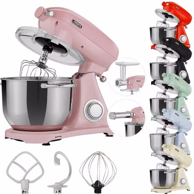 AREBOS Retro Stand Mixer with 6L Stainless Steel Mixing Bowl, Pink