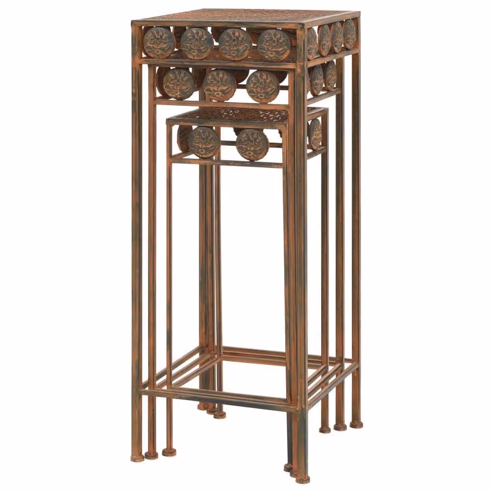 Berkfield Home 3 Piece Vintage Style Metal Plant Stand Set in Brown – 4
