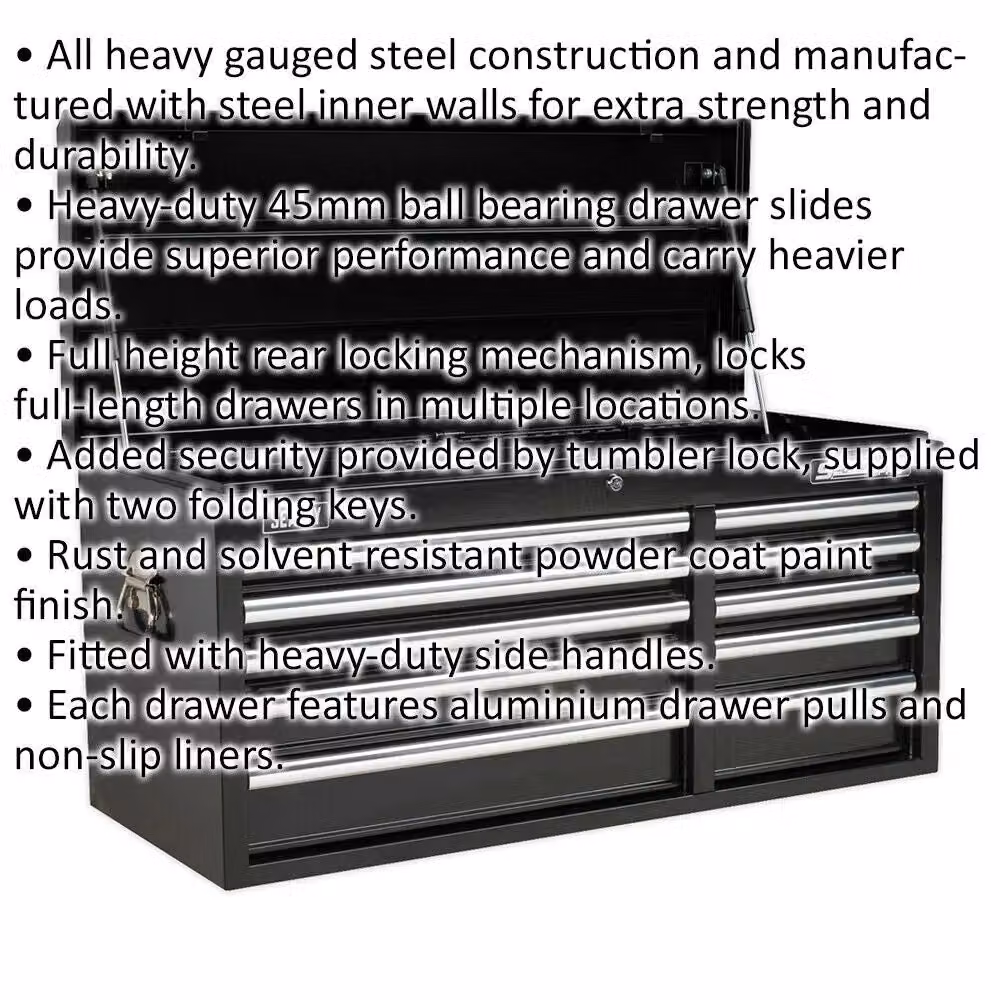Loops Black 10 Drawer Lockable Tool Chest Storage Cabinet W/D/H: 102.5 x 43.5 x 49.5 cm – 2