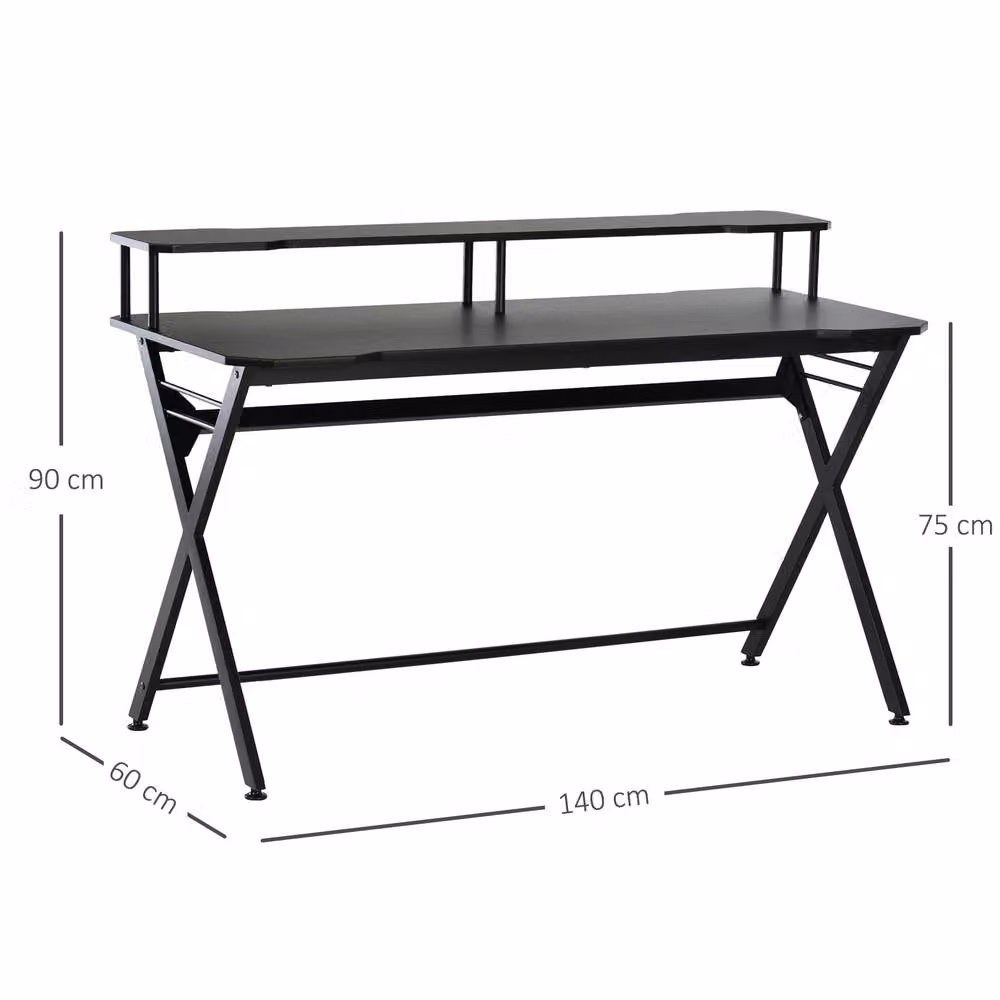 STILVORA Black Gaming Desk with Shelf and Hook – 3
