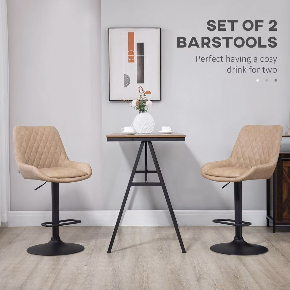 Wyld Haus Nihano Retro Adjustable Bar Stools Set of 2 in Beige Faux Leather – 4
