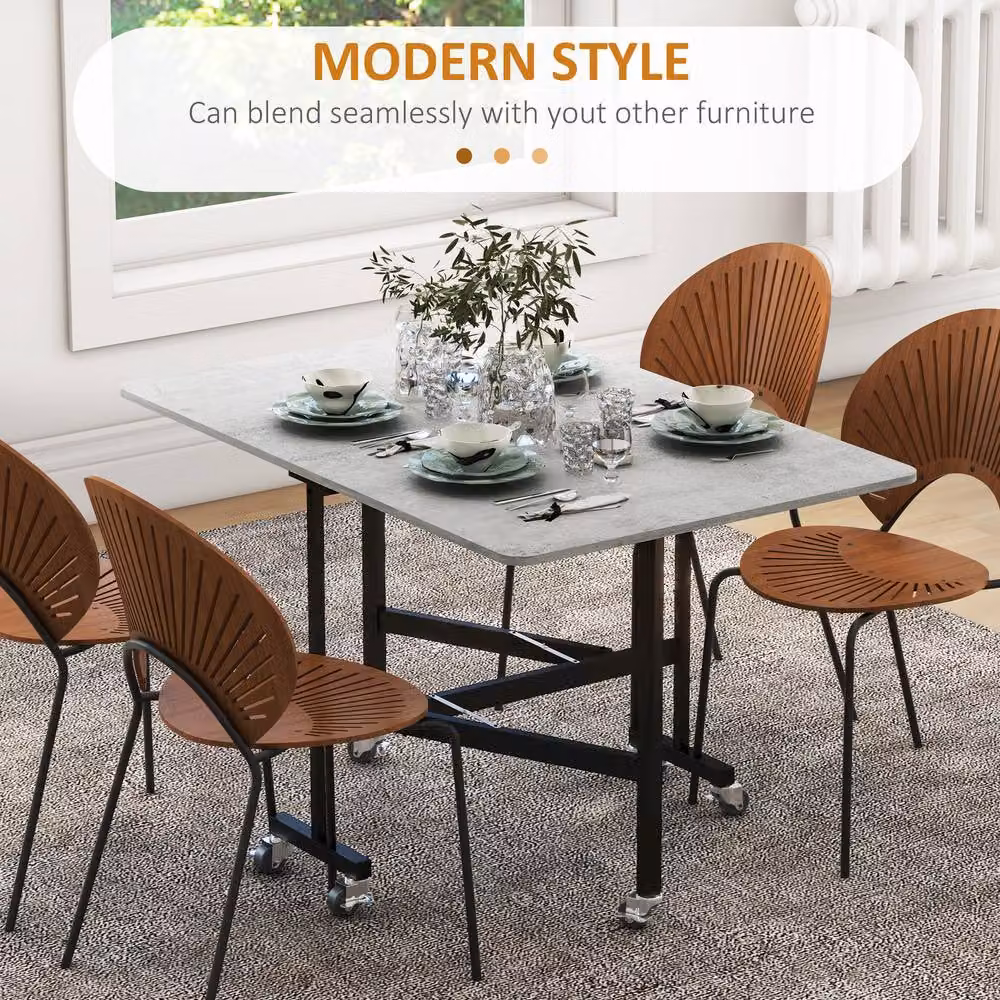 STILVORA Grey Drop Leaf Dining Table with Castors – 3
