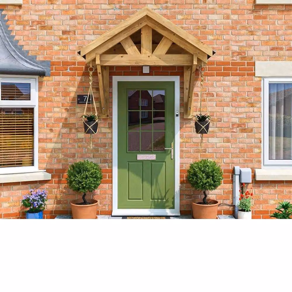 Dunster House Wooden Porch Canopy with Apex Roof in Brown – 3
