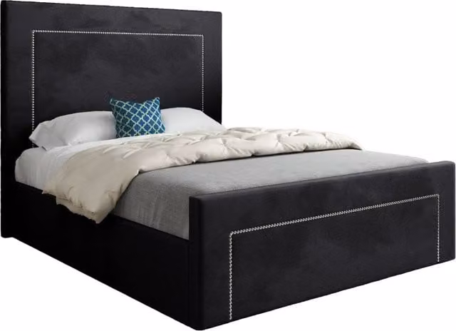 Casani KDMD Elba Upholstered Velvet Designer Bed Frame in Black, W/D/H: 180 x 137 x 159 cm – 1