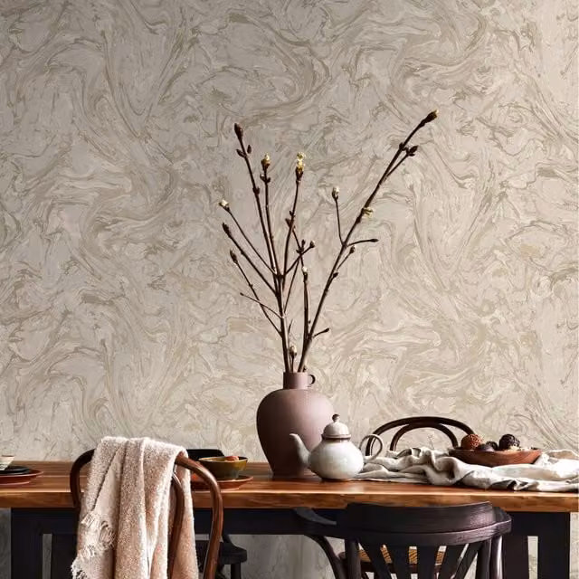 Holden Liquid Marble Swirl Effect Abstract Wallpaper in Taupe, Brown and Beige
