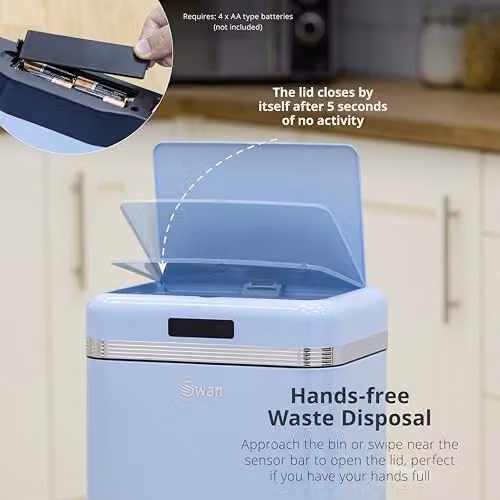 Swan Retro 45L Square Sensor Bin in Blue (H 67.5 x W 42.0 x D 24.0 cm) – 3