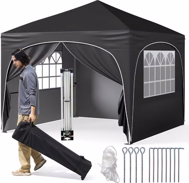 Costway Black Canopy Tent with Four Side Panels and Windows, W/D/H: 300 x 300 x 286 cm