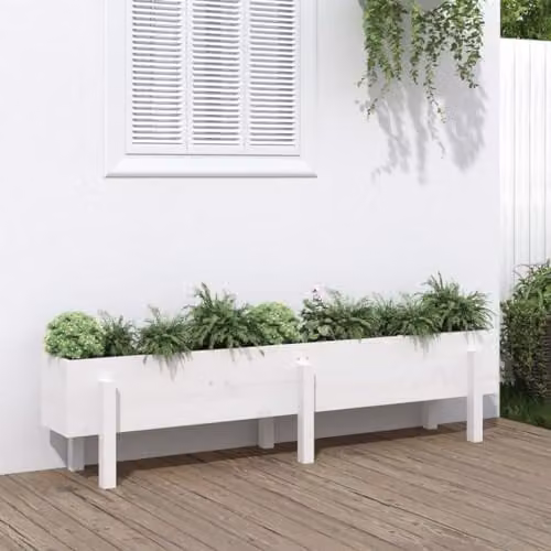 vidaXL White Wooden Raised Bed for Vegetable, Herb or Ornamental Gardens, W/D/H: 160 x 30 x 38 cm – 2