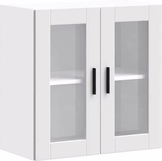 Berkfield Home Kitchen Wall Cabinet with Glass Doors in Porto White