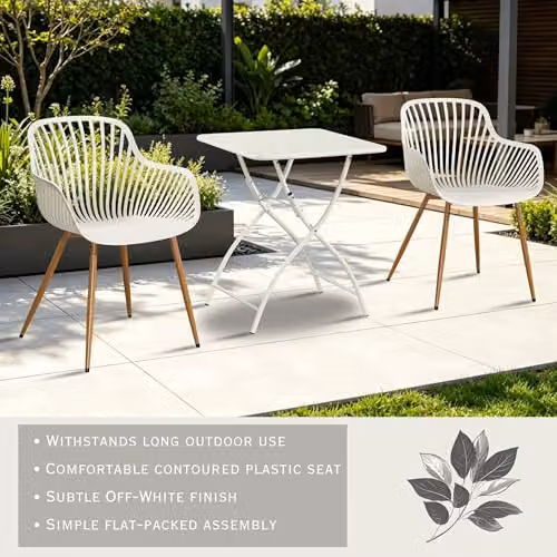 Core Products 3-Piece Bistro Garden Set with Two Sunray Armchairs and Square Folding Table in White and Green – 2