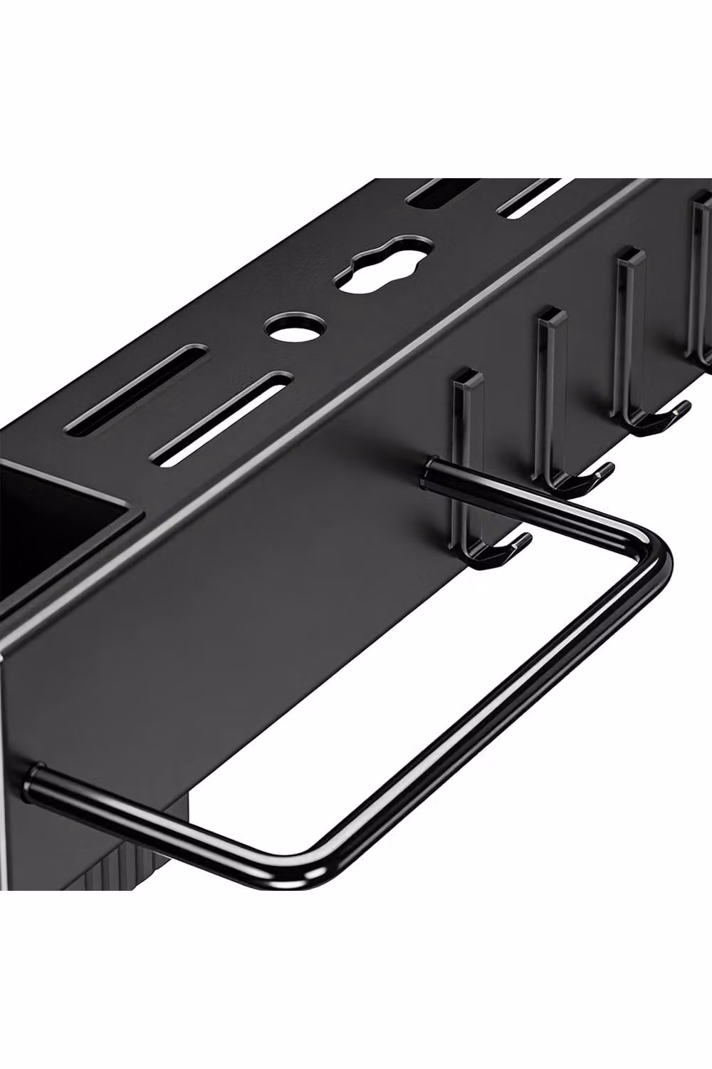 Garden Sanctuary Black Metal Wall-Mounted Self-Adhesive Kitchen Utensil Storage Rack – 3