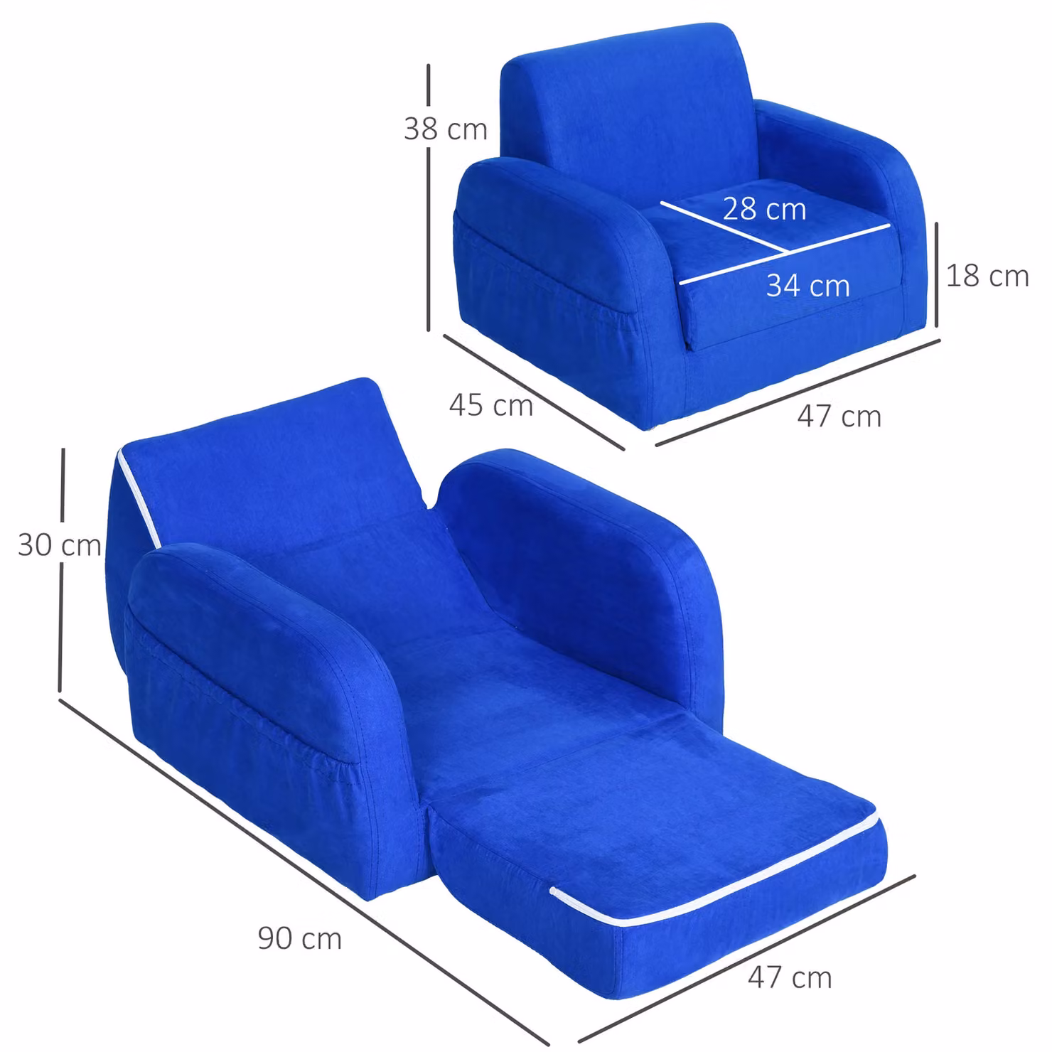 HOMCOM 2-in-1 Kids Sofa Chair Bed in Blue with Soft Flannel and Foam – 3