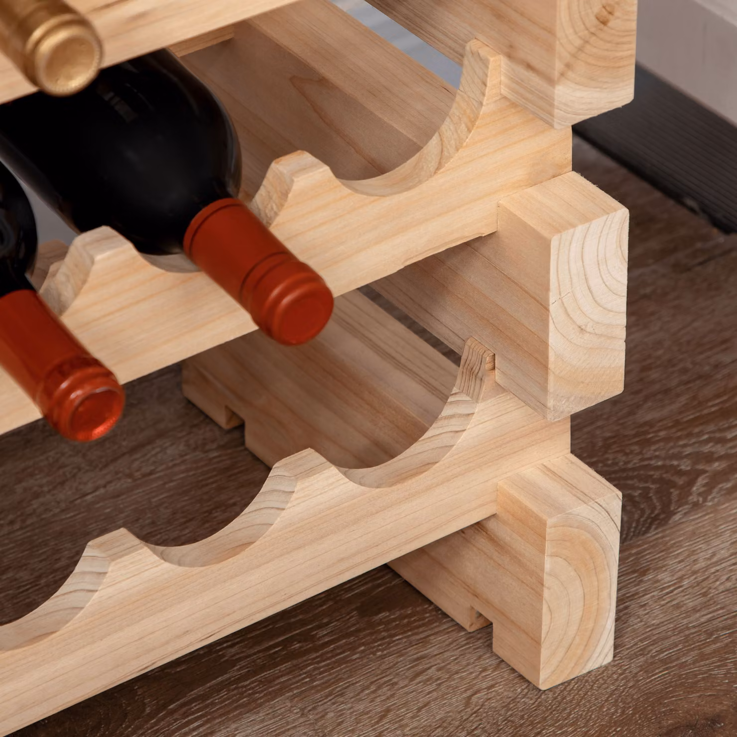 HOMCOM Three-Tier Wooden Wine Rack, 36 Bottle Capacity, Brown – 7