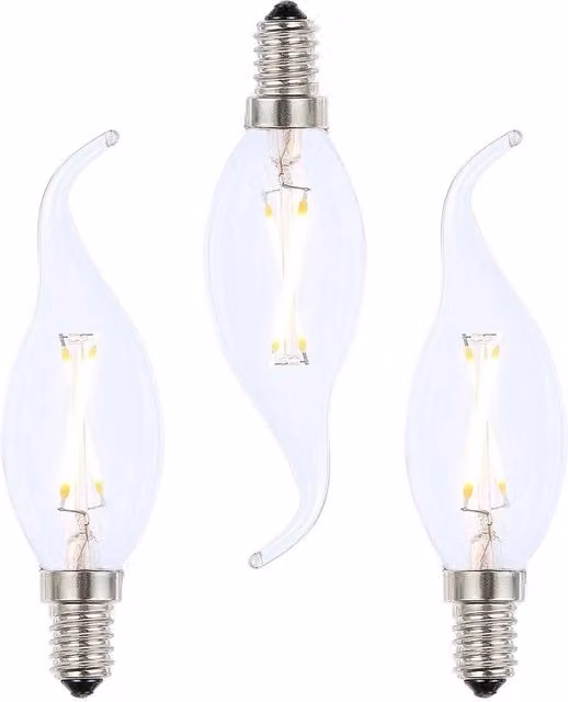 BHS Lighting Pack of 3 2W E14 LED Filament Candle Bulbs in Clear Glass