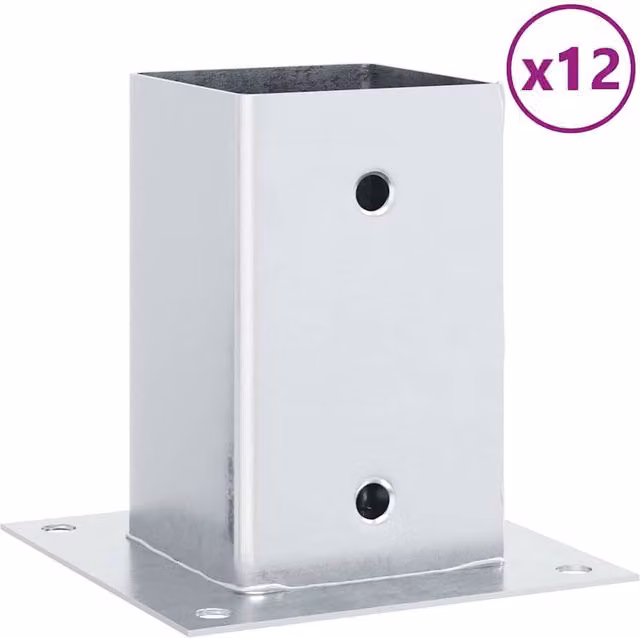 Berkfield Home Galvanised Steel Square Post Bases, Silver, 12 Pack, W/D: 8.1 x 8.1 cm