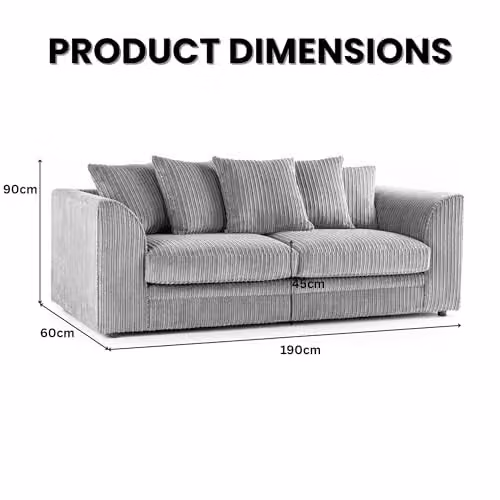 Bliss Furniture Dylan Scatter Back 3 Seater Sofa in Silver Grey Jumbo Cord Fabric – 2