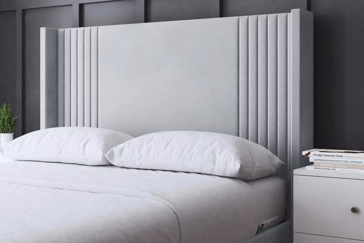 DS Living Elara Winged Silver Panel Ottoman Bed with Headboard, Super King, W/D/H: 190 x 220 cm, Silver/Grey – 2