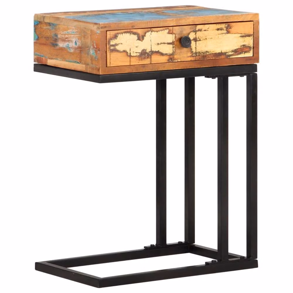 Berkfield Home U-Shaped Side Table in Brown Multicolour Solid Reclaimed Wood, W/D/H: 45 x 30 x 61 cm – 2