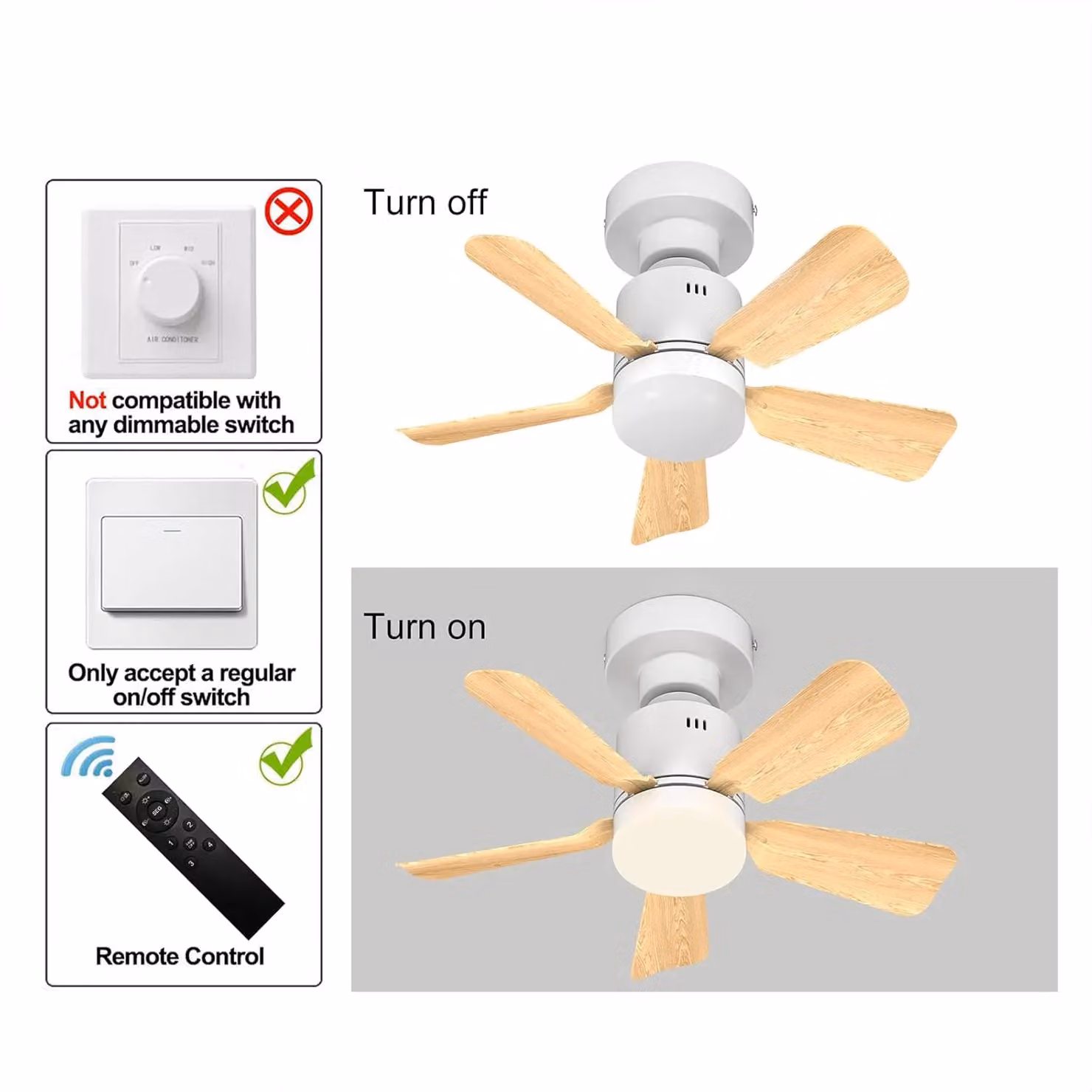 Garwarm Modern Dimmable LED Ceiling Fan with Light in White and Wood – 3