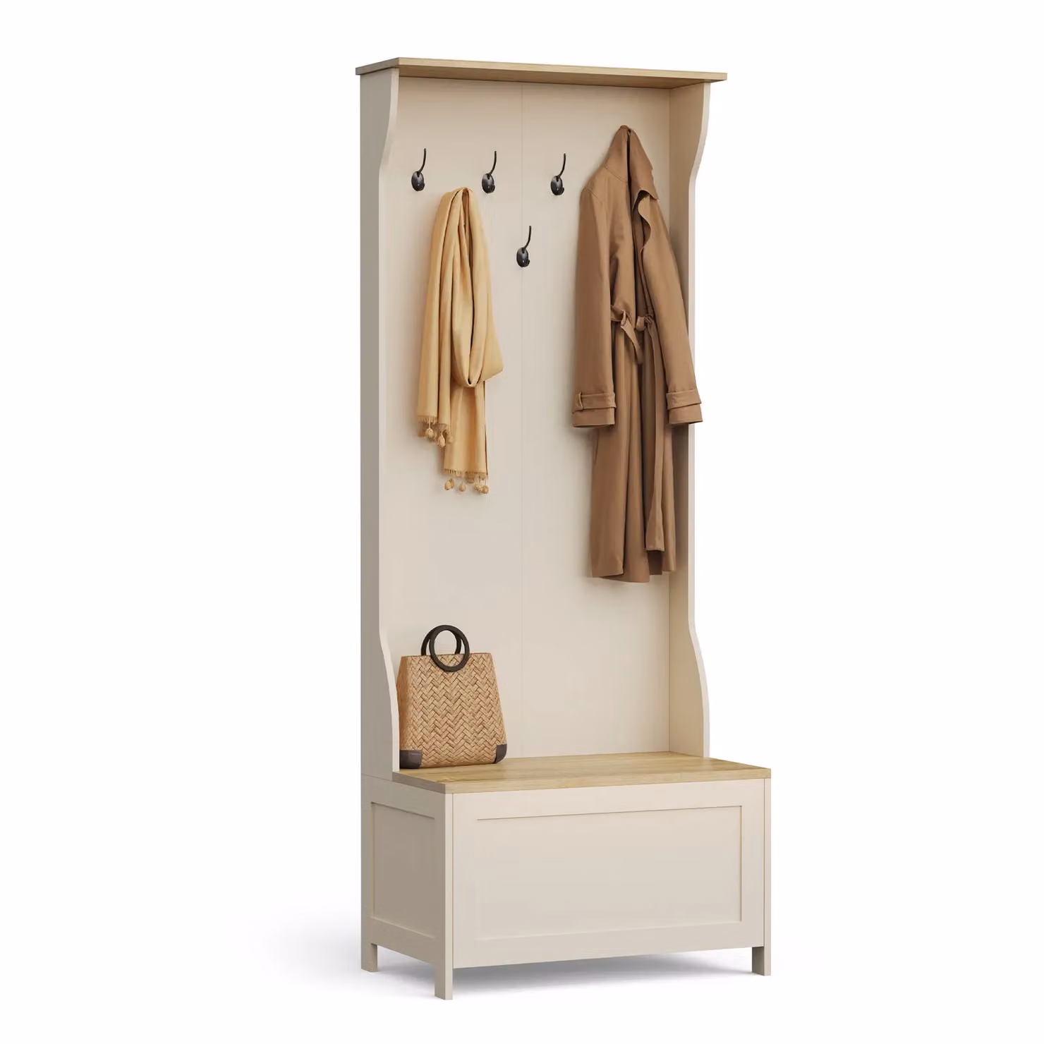 VonHaus Hallway Unit with Bench and Shoe Rack in Cream White – 2