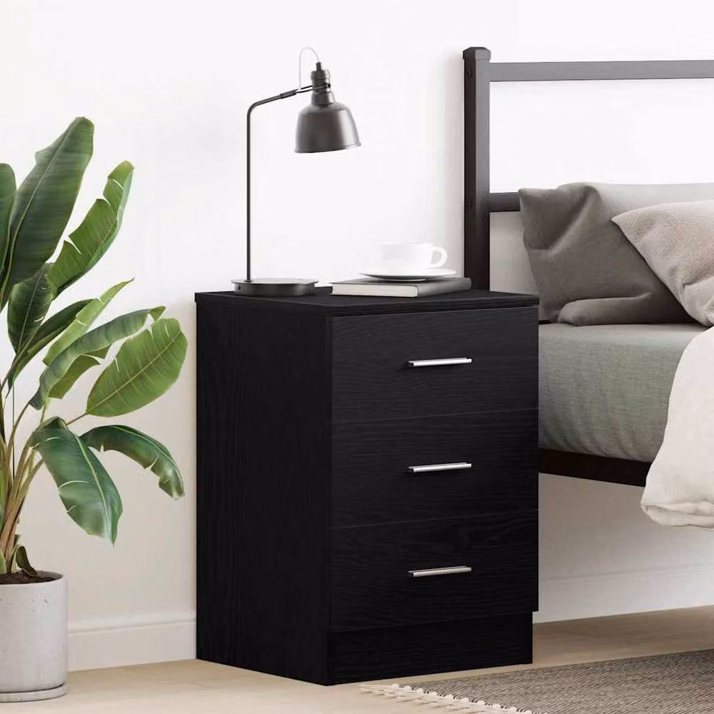 Berkfield Home Black Oak Bedside Cabinet W/D/H: 38 x 35 x 55 cm – 2