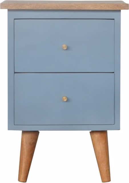KDMK Scandinavian Style Handmade Mango Wood 2 Drawer Bedside Cabinet in Blue