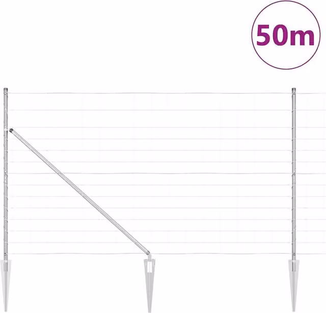 Berkfield Home Modern Field Fence in Silver Galvanised Steel, 1.4 m x 50 m – 1