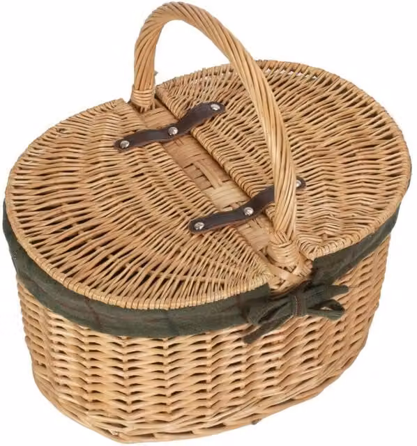 Buff Red Wicker Oval Shopping Basket with Cotton Lining in Natural, W/D/H: 41.5 x 23.0 x 30.5 cm