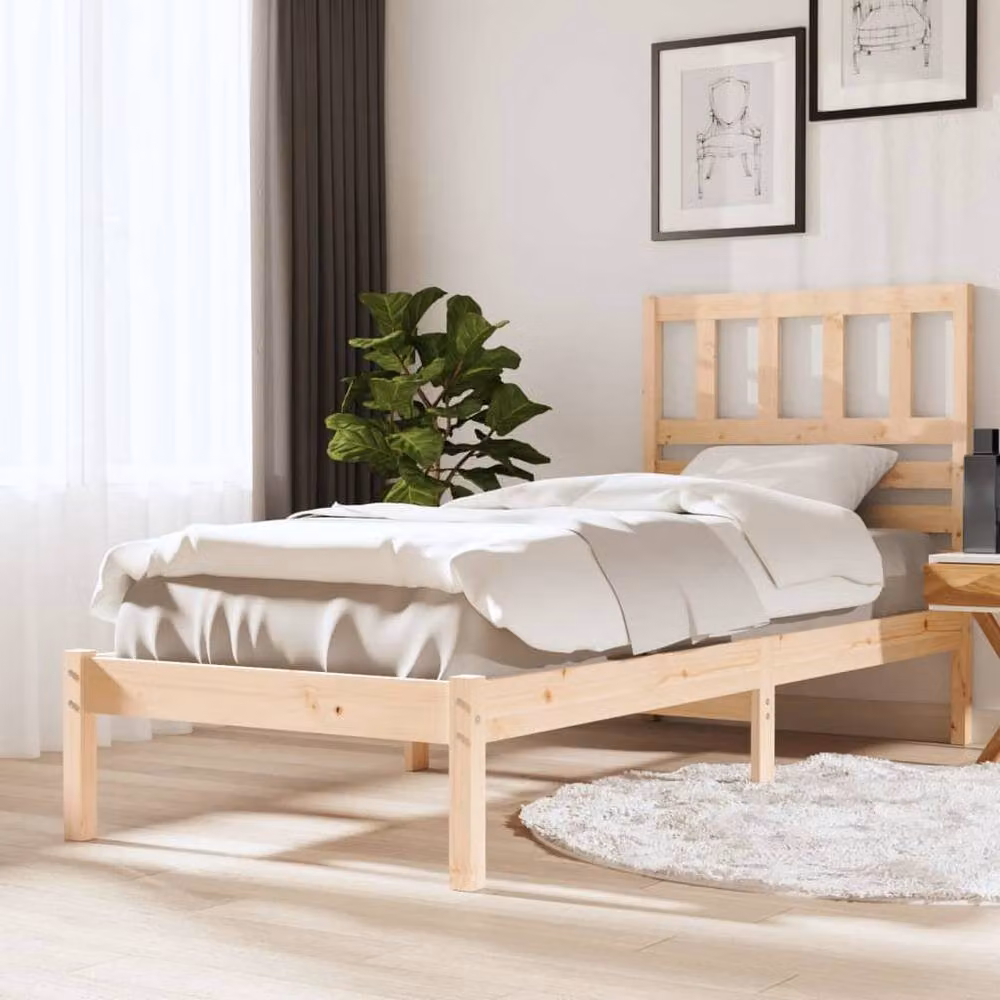 Berkfield Home Beautiful Solid Wood Pine Bed Frame, Beige, W/D/H: 90 x 200 cm – 2