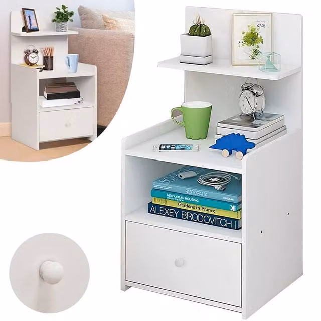EONLION Modern White Bedside Table Drawer Cabinet for Bedroom and Living Room, W: 100 cm x D: 60 cm x H: 100 cm – 1