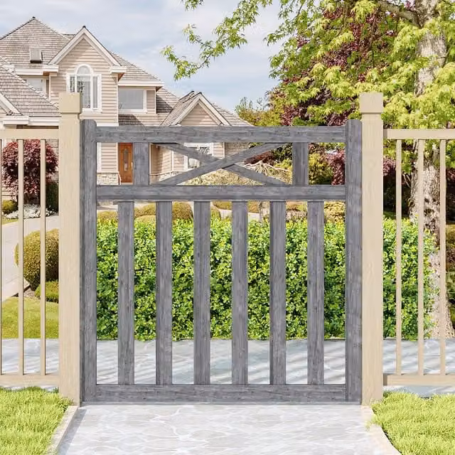 Livingandhome Outdoor Timber Single Crosshead Garden Gate in Grey, Width: 120 cm