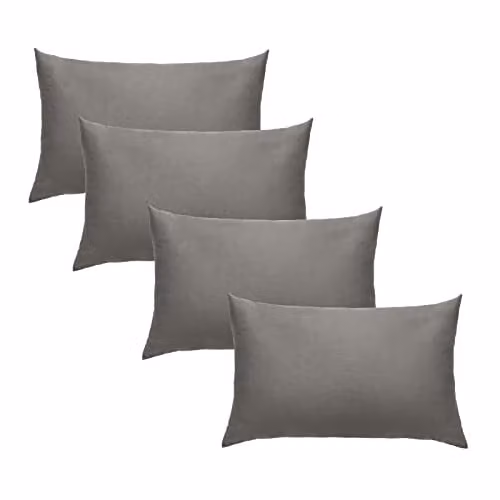 OHS 4 Pack Soft Polycotton Plain Housewife Pillowcases in Grey, W: 50 cm x L: 75 cm – 1